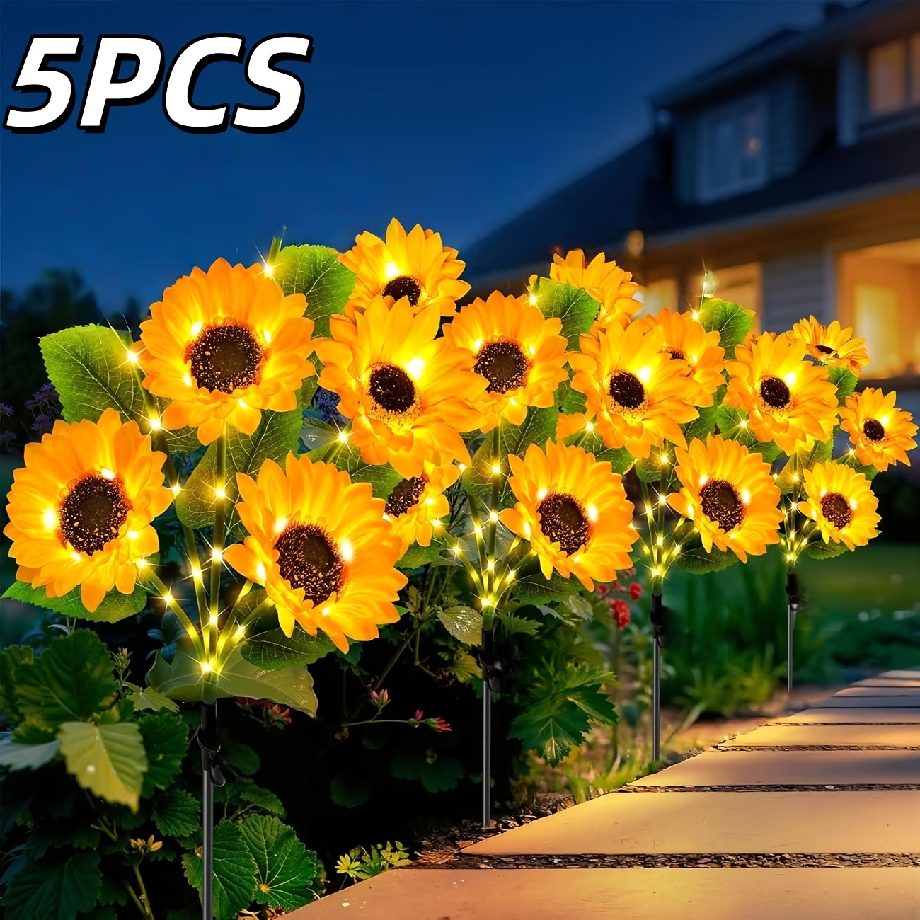 Outdoor Lighting Pathway - 5pcs Solar Sunflower Lights, LED Outdoor