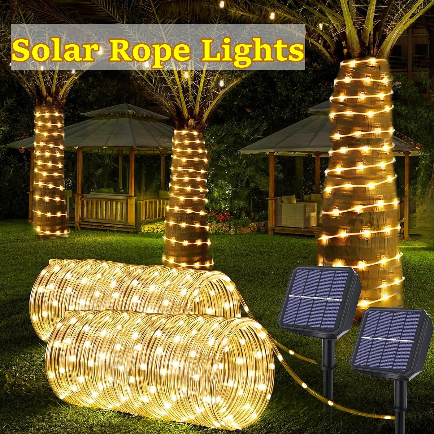 Outdoor Lighting On Fence - LED Solar Strip Rope Tube Fairy