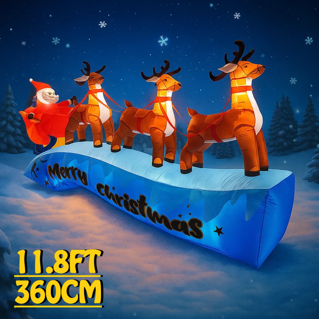 Outdoor Lighting Manufacturers - 11.8FT Santa Claus Reindeer Sleigh Inflatable