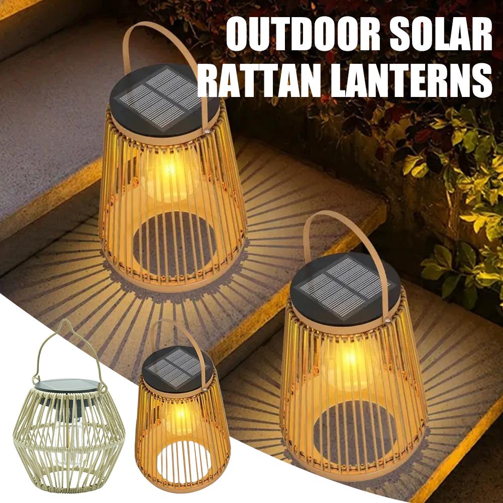 Outdoor Lighting For Backyard - IP65 Waterproof Solar Rattan Lantern Por