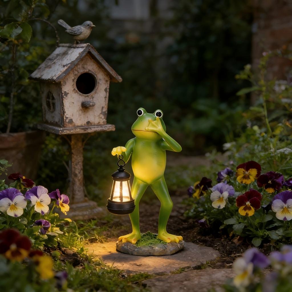 Outdoor Lighting Pathway - Solar Frog Garden Statue with Lantern