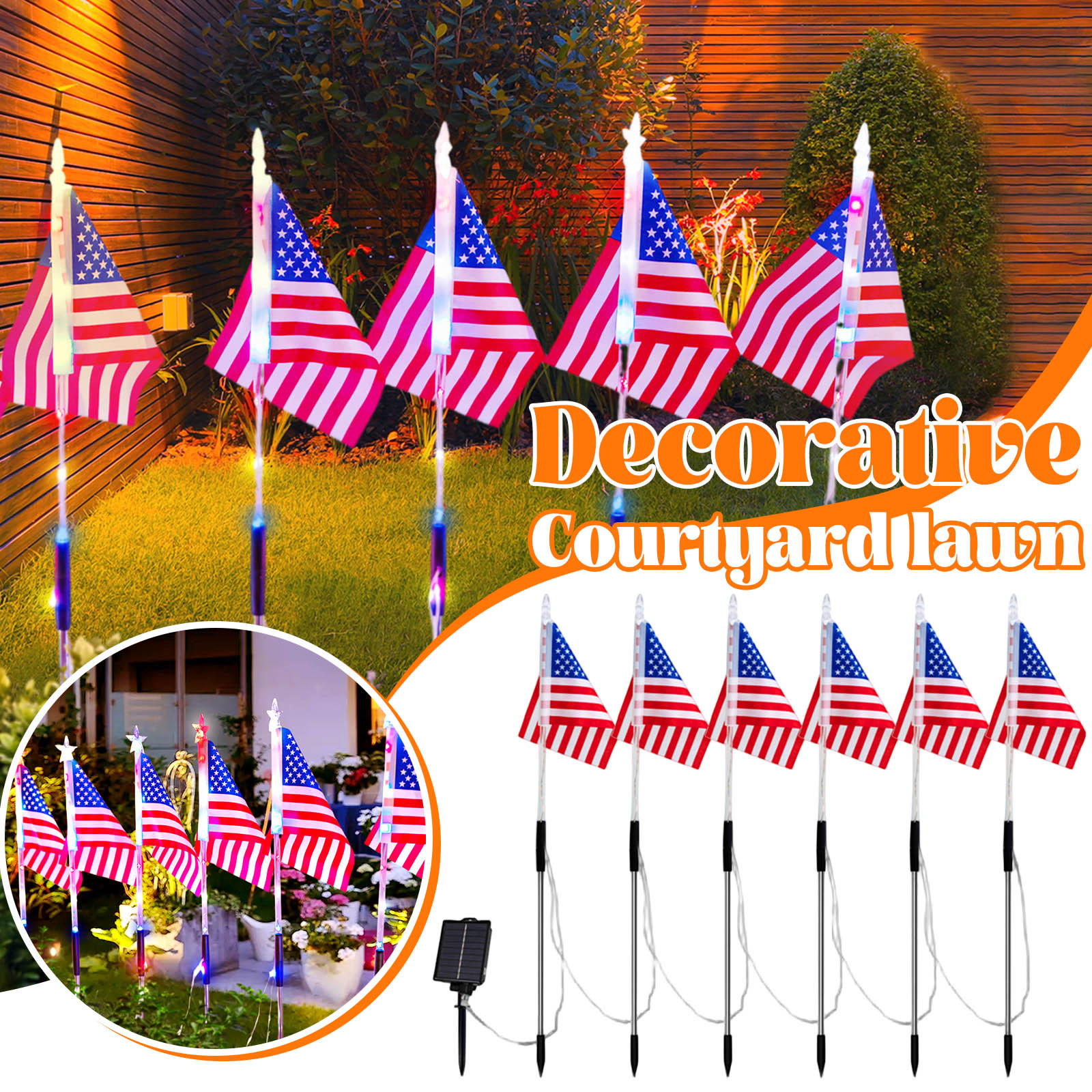 Solar Led American Flag Stake  - Outdoor Lighting Pathway reseña y precio