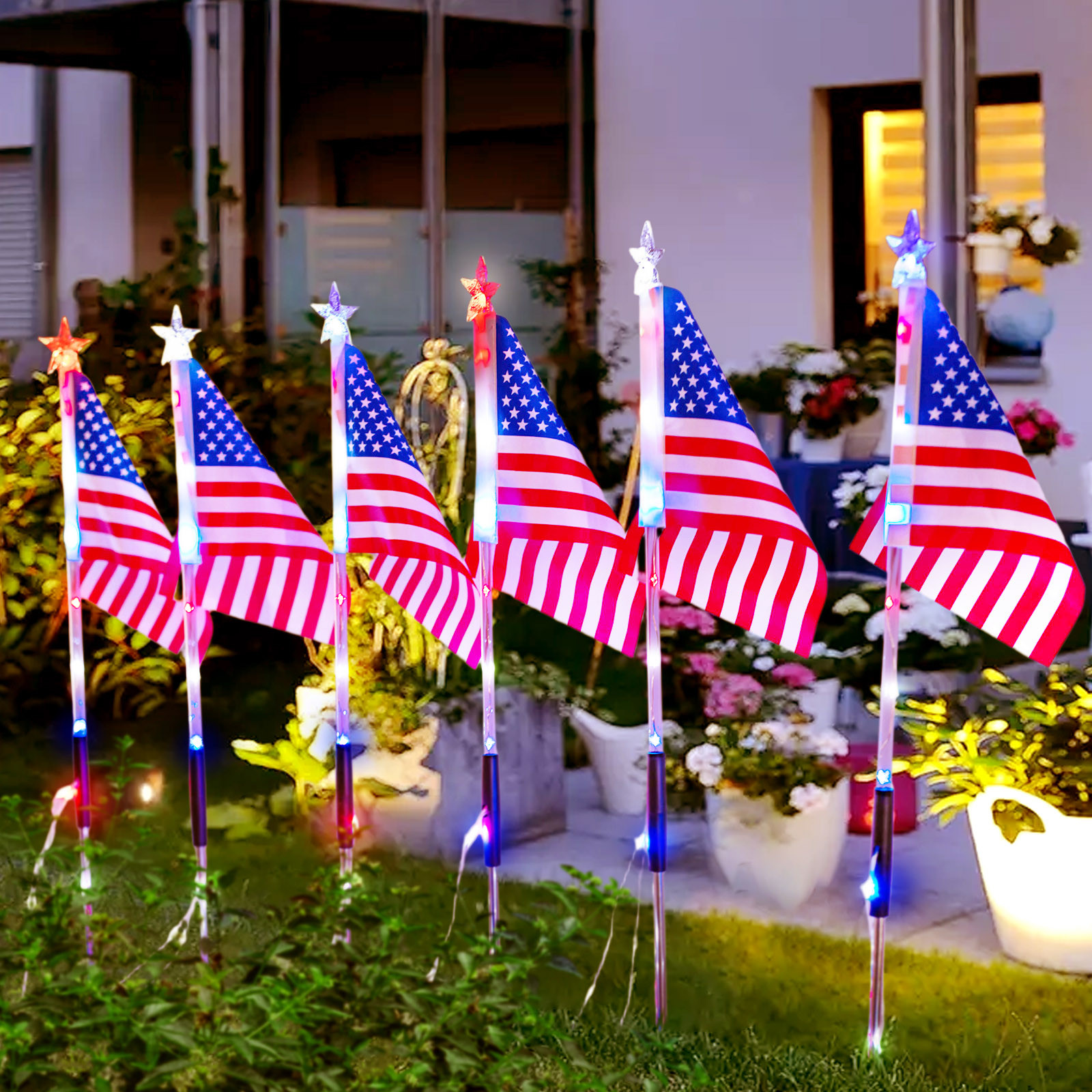 Solar Led American Flag Stake  - Outdoor Lighting Pathway reseña y precio