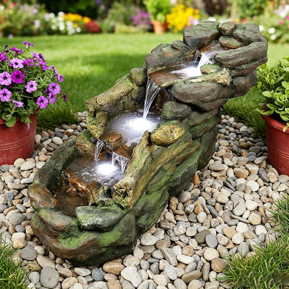 Multi-Tier Outdoor Water Fount - Outdoor Lighting For Backyard reseña y precio