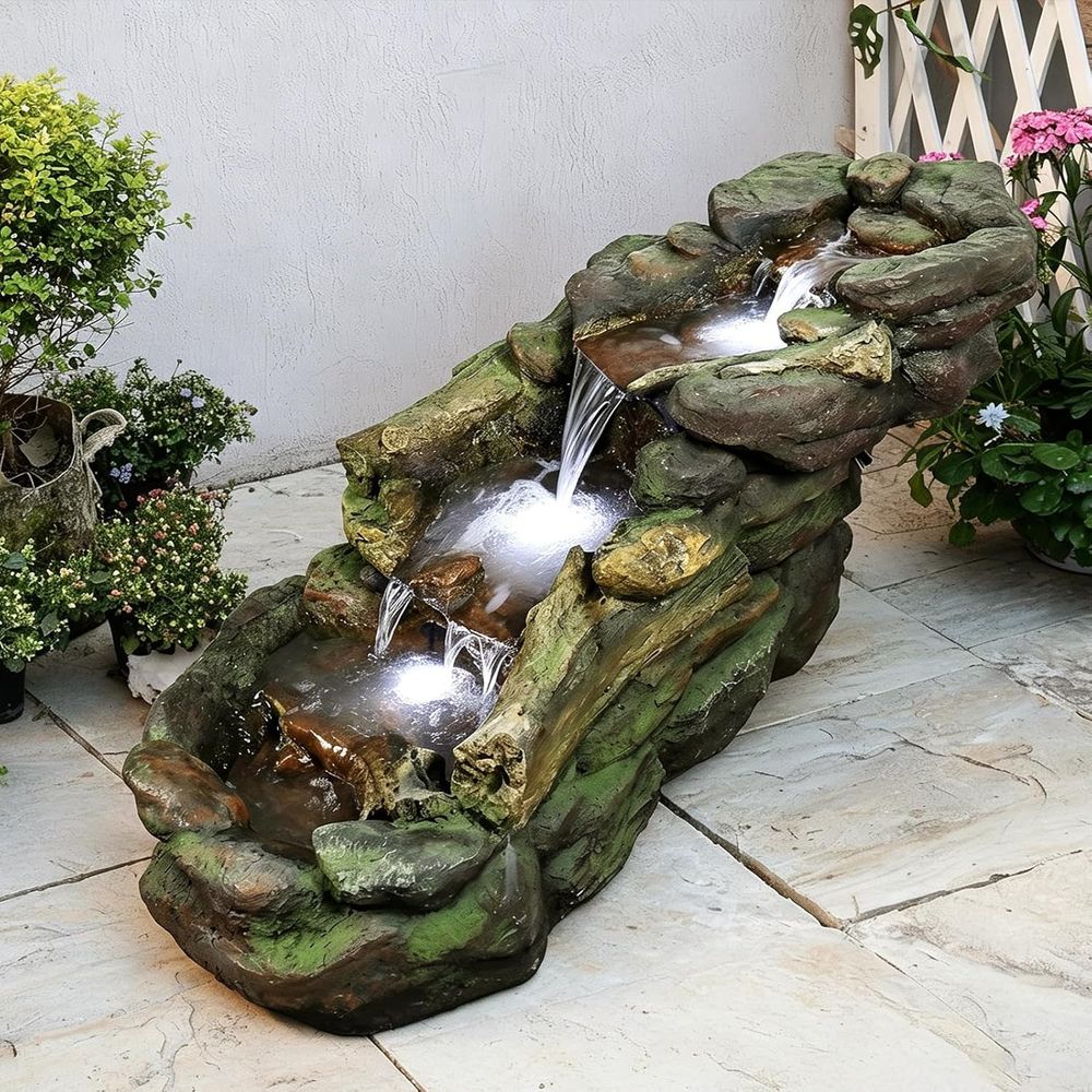 Multi-Tier Outdoor Water Fount - Outdoor Lighting For Backyard reseña y precio