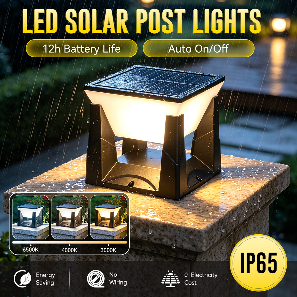 3-Color Solar Post Light IP65  - Outdoor Yard Lighting Fixtures reseña y precio
