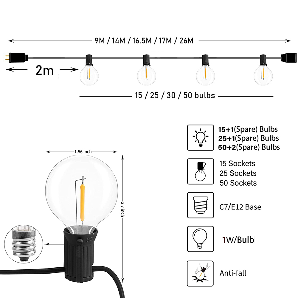 7/26M Festoon LED Globe String - Outdoor Lighting On Fence reseña y precio
