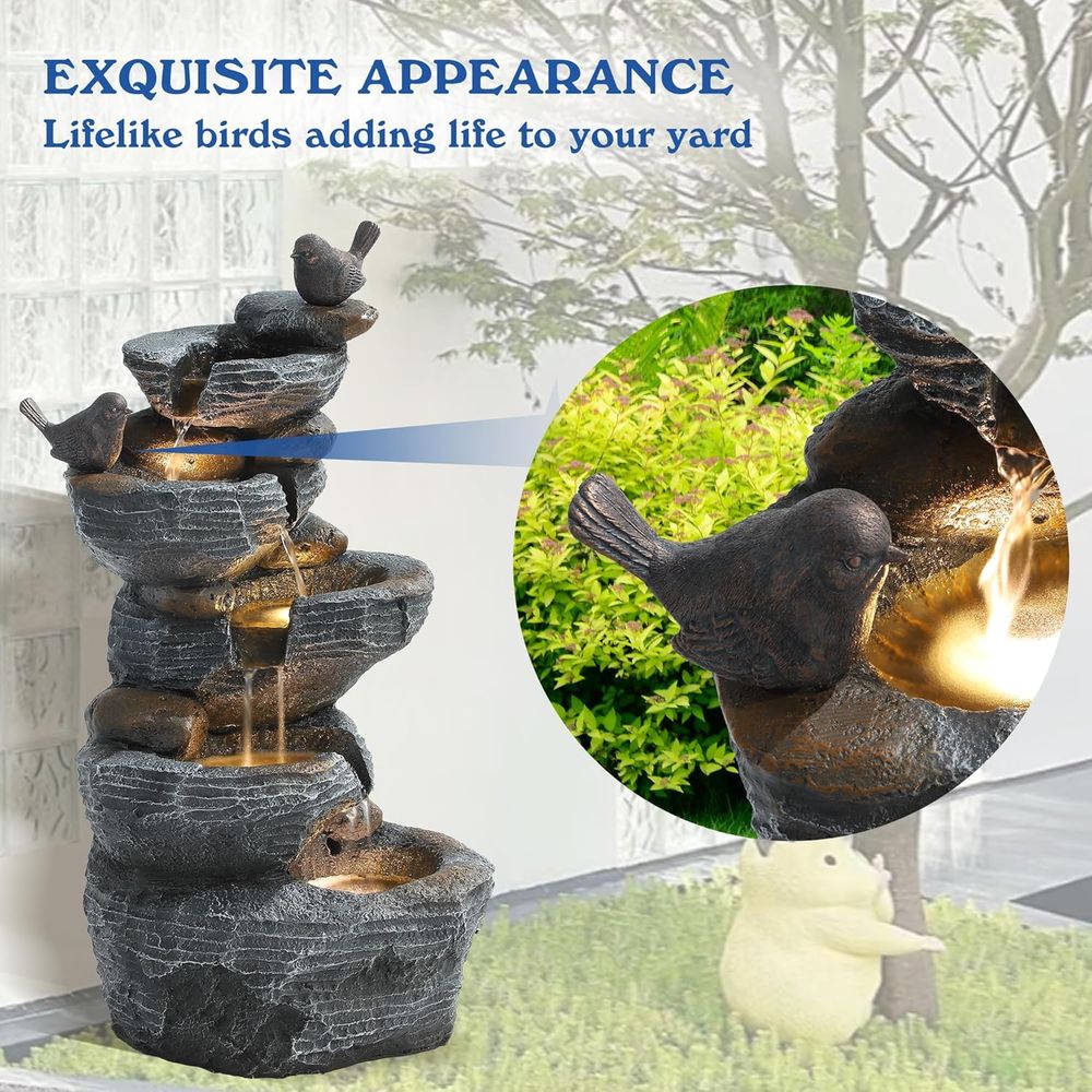 Multi-Tiered Rock Waterfall Fo - Outdoor Lighting For Backyard reseña y precio