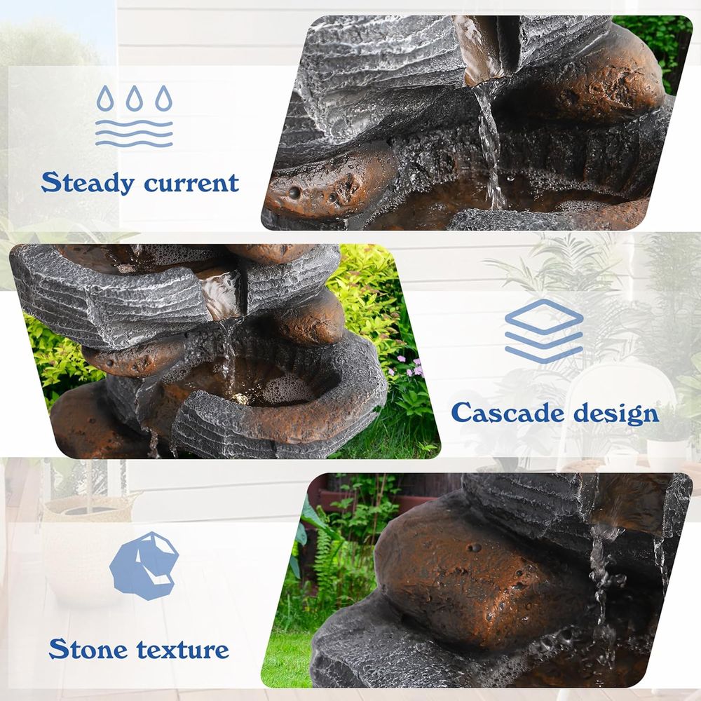 Multi-Tiered Rock Waterfall Fo - Outdoor Lighting For Backyard reseña y precio